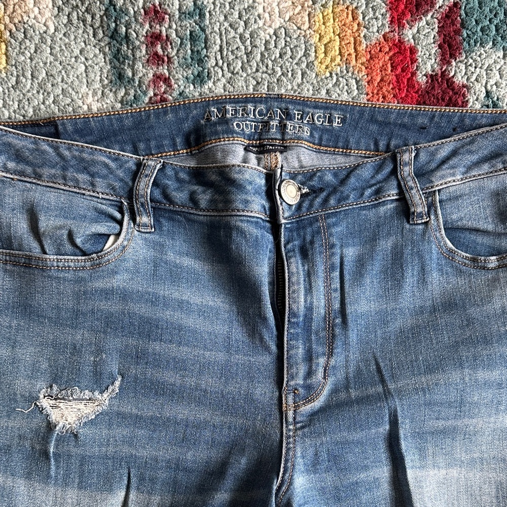 American Eagle Outfitters Womens Distressed Blue Skinny Jeans
